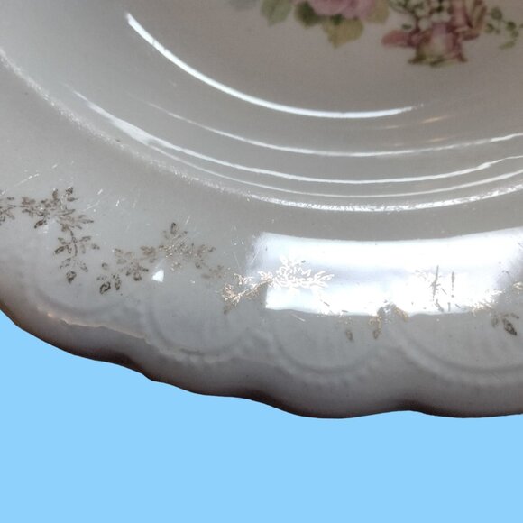 Carrollton Pottery Cabbage Rose Serving Bowl Pink White Farmhouse Grannycore - Picture 7 of 11